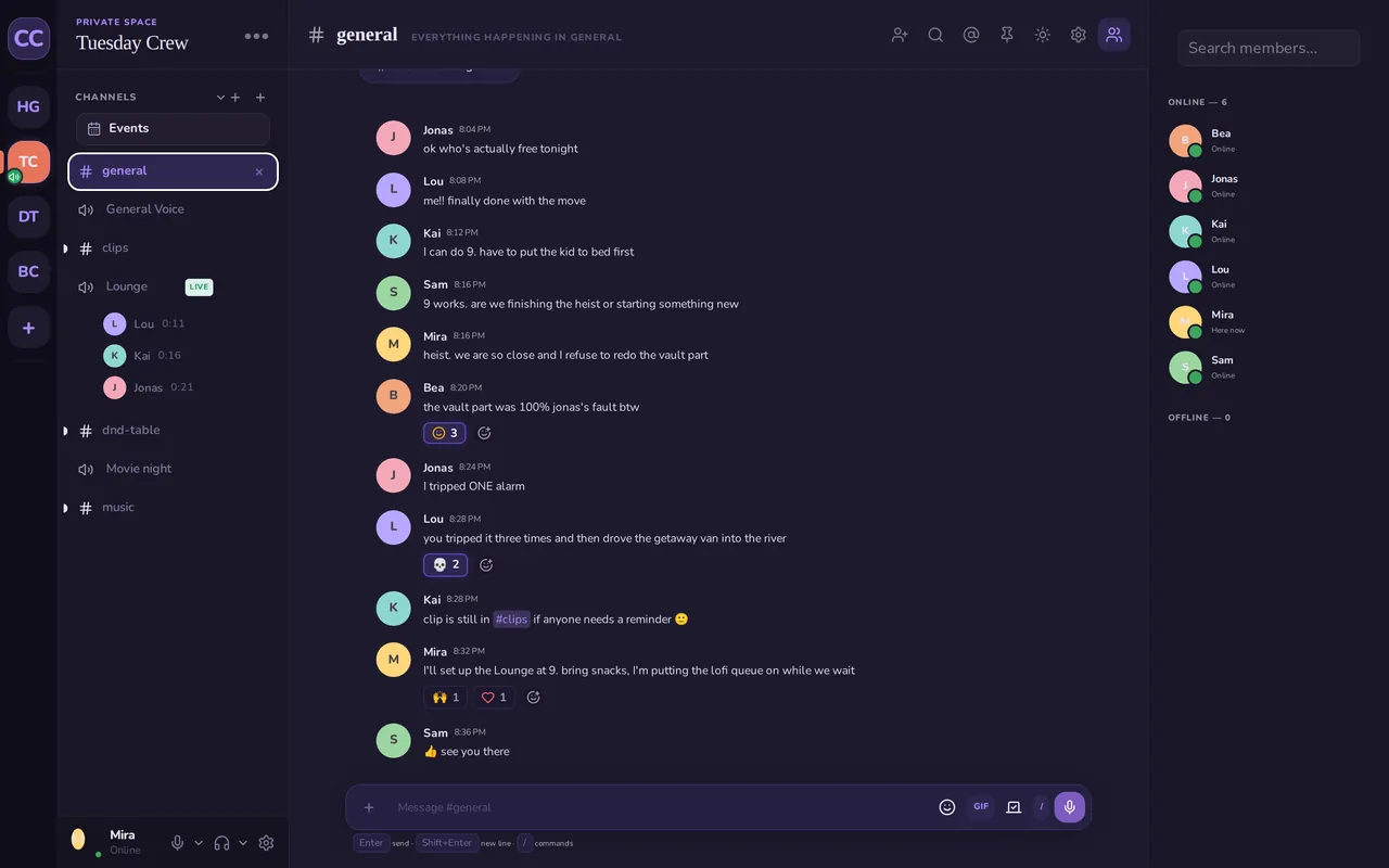 Cozy, the default dark theme